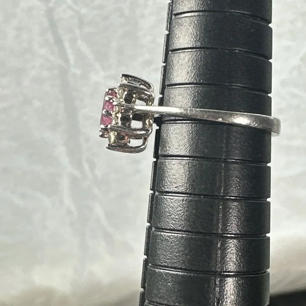 925 Sterling Silver Pear Ruby-Created Halo Ring Size 6 – 2.6g NV Marked